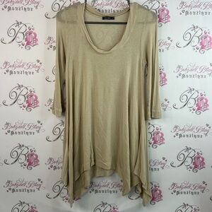 Nally & Millie long sleeve asymmetrical hem fairy 🧚 tan light Beige Tunic Top